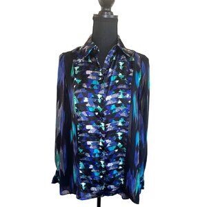 Kirna Zabete Womens XS Blouse Abstract Pattern Hi Low Retro Black Green City